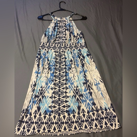 London Times Dresses & Skirts - London Times Women’s Ikat Halter Dress Blue & White Boho A-Line Flowy Size 4
